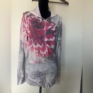 Vintage Suzie Pink and White Zip-Up Hoodie